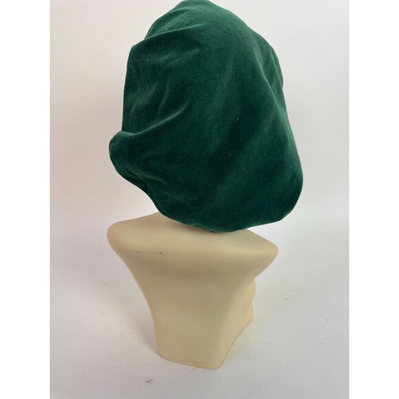Vintage Green Velvet Slouch Beret Hat For Women Handmade Soft Fabric 1980s Style main image 6